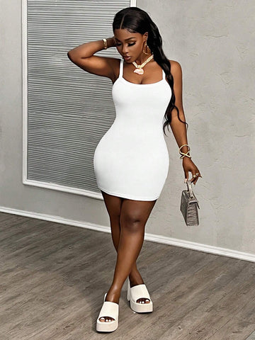 Casual Simple Thick Strap Bodycon Mini Dress, Suitable For Summer