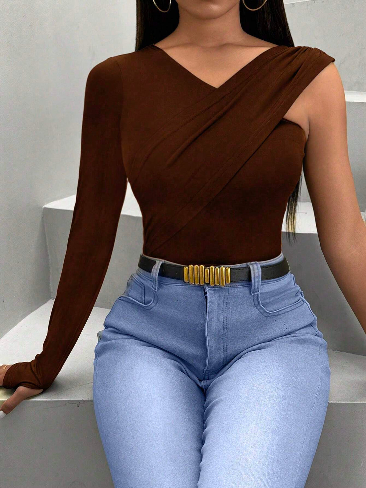 Casual Slim Fit T-Shirt With Asymmetric Collar For Spring