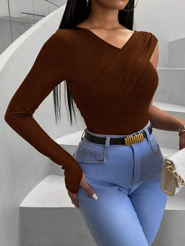 Casual Slim Fit T-Shirt With Asymmetric Collar For Spring