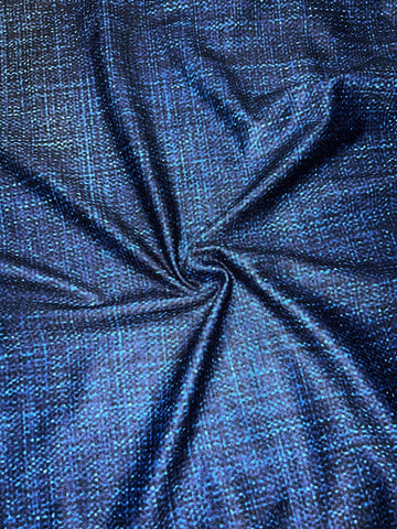 Casual Small Stand-Up Collar Sleeveless Fitted Top, Tight Shorts, Imitation Denim Fabric, All-Over Printing, Navy Blue Women's Two-Piece Set-C