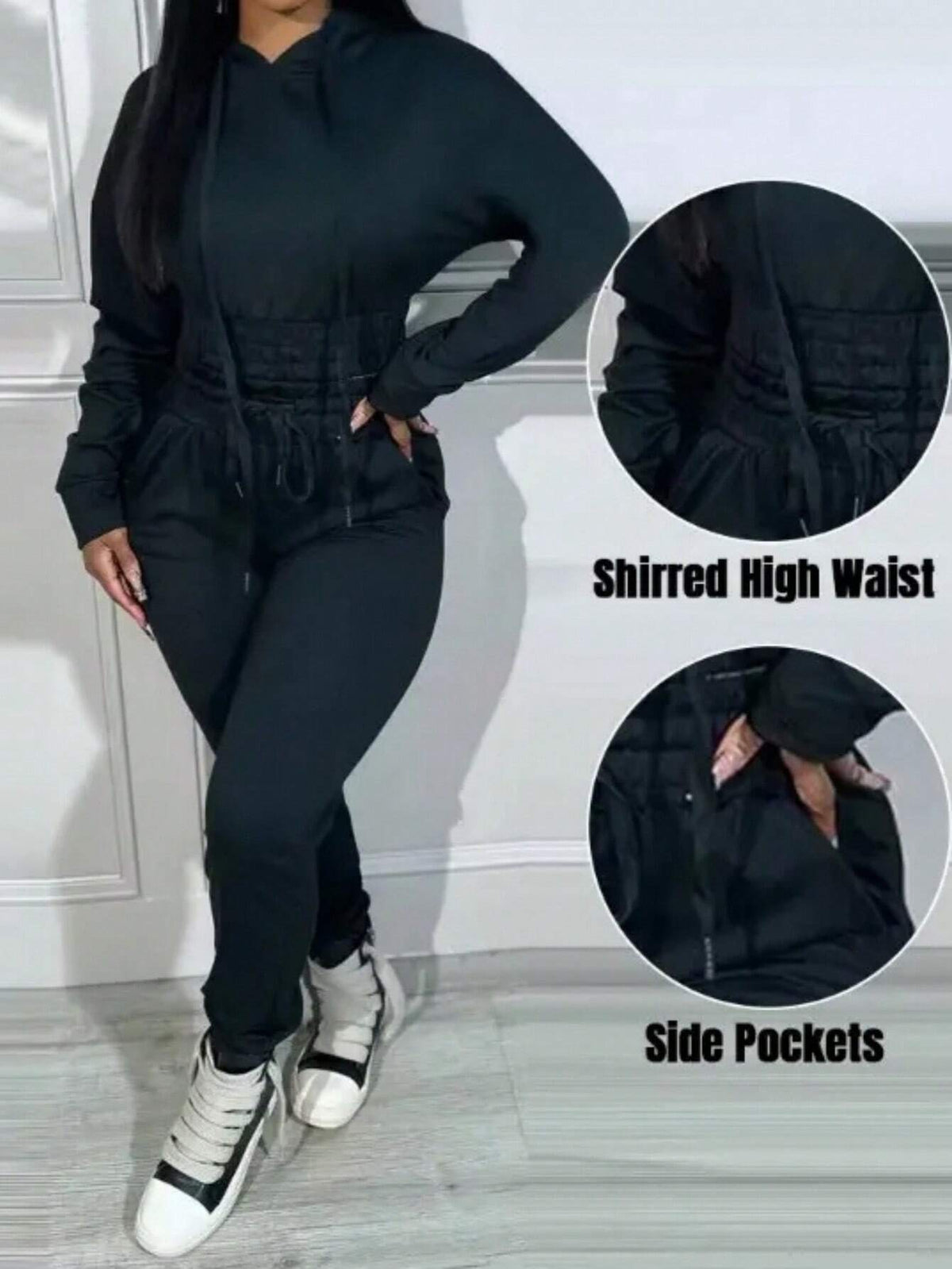 Casual Solid Color Drawstring Hoodie And Sweatpants Set