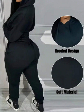 Casual Solid Color Drawstring Hoodie And Sweatpants Set