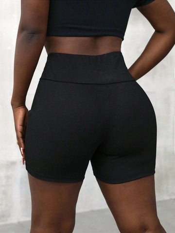 Slayr Casual Solid Color V-Shaped Waist Tight-Fit Leggings