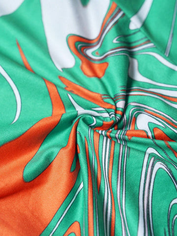 Casual Street Style Sexy Long Sleeve Cropped Wrap Top And Abstract Print Stretchy Skinny Leggings 2 Pieces Set For Women -Z