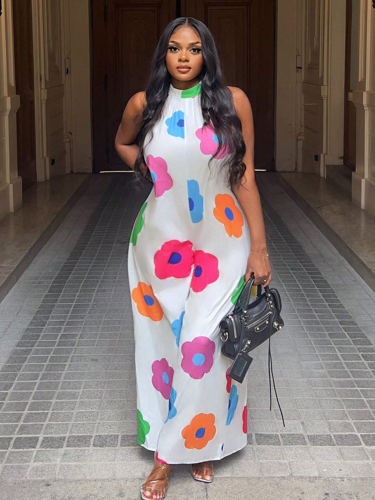 Casual Vacation Sleeveless Ultra-Loose Wide-Leg Trousers Full-Color Flower Print Pattern Women's Jumpsuit