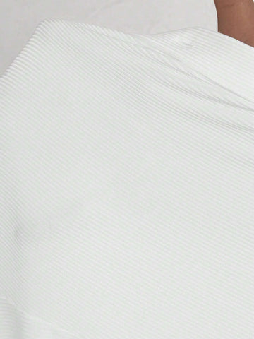 Casual White Collar Buttoned Long Sleeve Ribbed Mini Bodycon Dress - Z