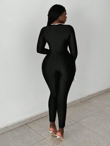 Casual Zipper Bodycon Women's Jumpsuit Unitard