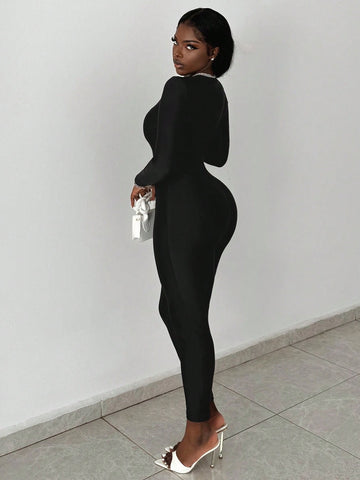 Casual Zipper Bodycon Women's Jumpsuit Unitard