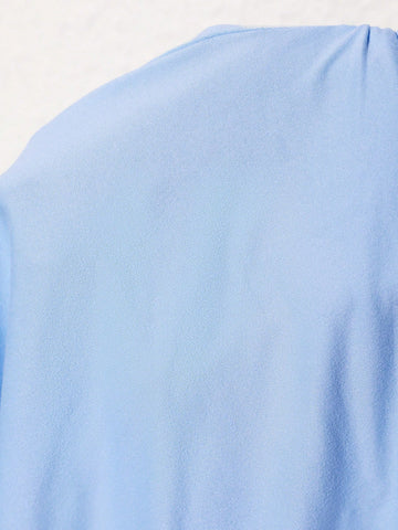 Cowl Collar Halter Top With Scarf Hemline And Pleated Skirt Set