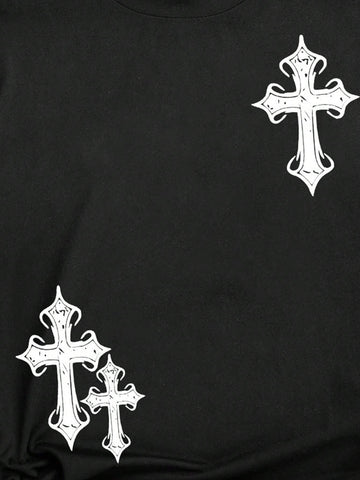Cross Print Round Neck T-Shirt