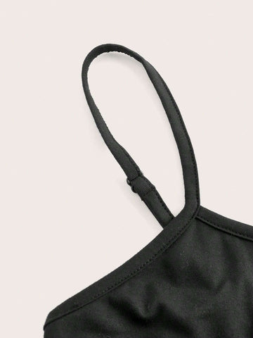 Crystal Rhinestone Embellished Letter Print Nightclub Style Bodysuit With Tight-Fitting Shorts And Spaghetti Straps, Suitable For Summer