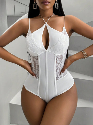 Double Strap Lace & Mesh Patchwork Bodysuit