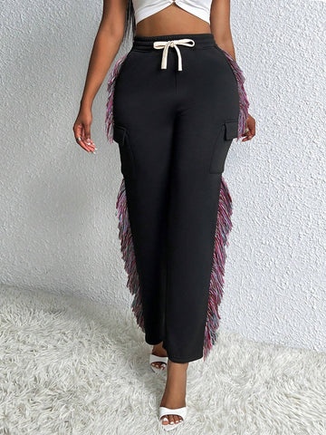 Slayr Drawstring Waist Raw Trim Flap Pocket Sweatpants