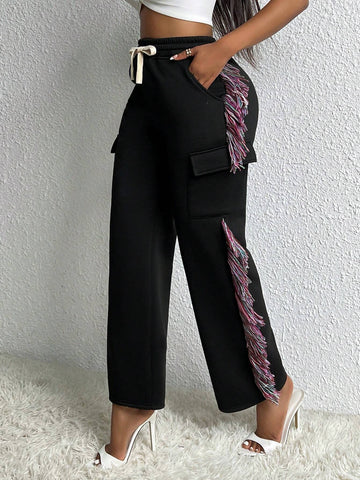 Slayr Drawstring Waist Raw Trim Flap Pocket Sweatpants