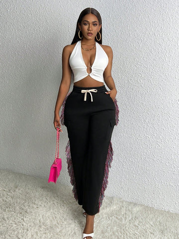 Slayr Drawstring Waist Raw Trim Flap Pocket Sweatpants