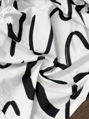 Elegant All-Over Print Button Front Self-Tie Belt Wide Leg Short Sleeve Jumpsuit