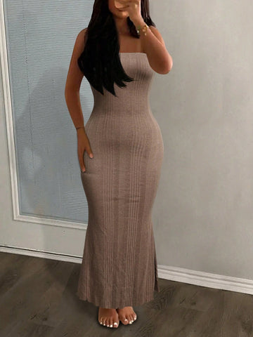 Elegant And Casual Texture Fishtail Bodycon Women's Dress With Strapless Design