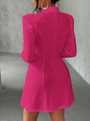 Elegant Casual Solid Color Double-Breasted Blazer Dress