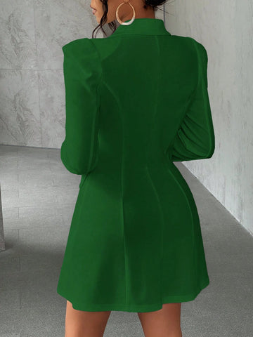 Elegant Casual Solid Color Double-Breasted Suit Dress, Autumn