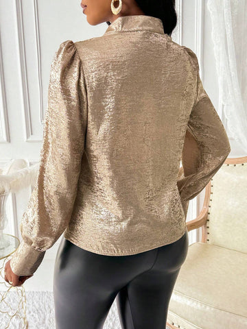 Slayr Elegant Romantic Women Blouse With Glossy Fabric And Plunging Neckline