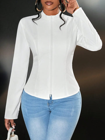 Slayr Elegant Sexy Double Zipper Long Sleeve Fitted Women