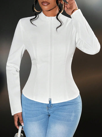 Slayr Elegant Sexy Double Zipper Long Sleeve Fitted Women