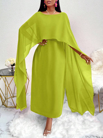 Elegant Solid Color Batwing Sleeve Dress