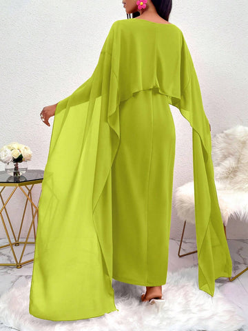 Elegant Solid Color Batwing Sleeve Dress