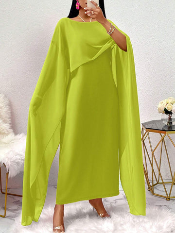 Elegant Solid Color Batwing Sleeve Dress