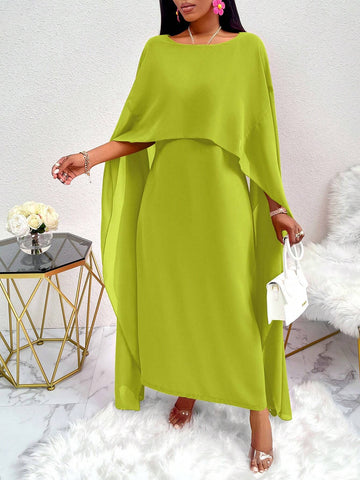 Elegant Solid Color Batwing Sleeve Dress
