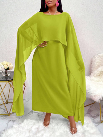 Elegant Solid Color Batwing Sleeve Dress
