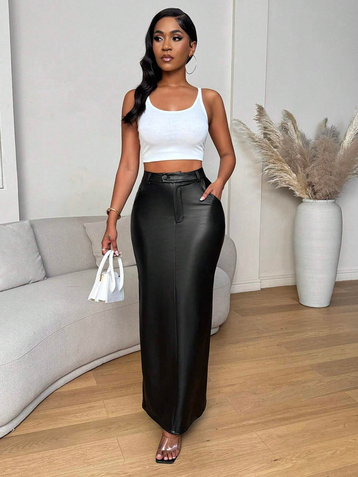 Slayr Elegant Solid Color Long Skirt, Suitable For Spring & Autumn