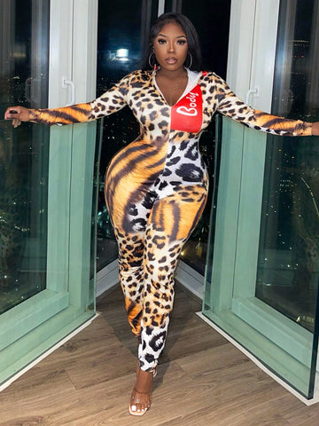 Fearless Printing Patchwork Tight Jumpsuits