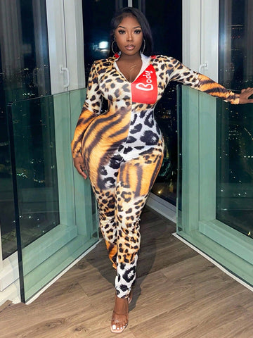 Fearless Printing Patchwork Tight Jumpsuits