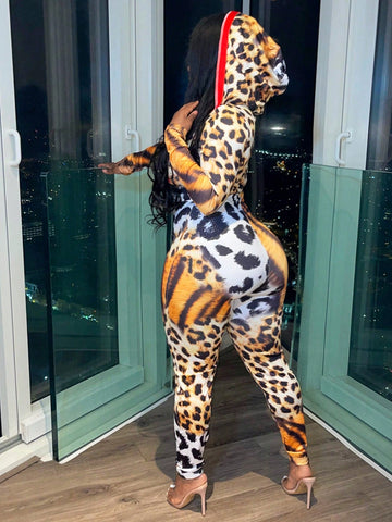 Fearless Printing Patchwork Tight Jumpsuits