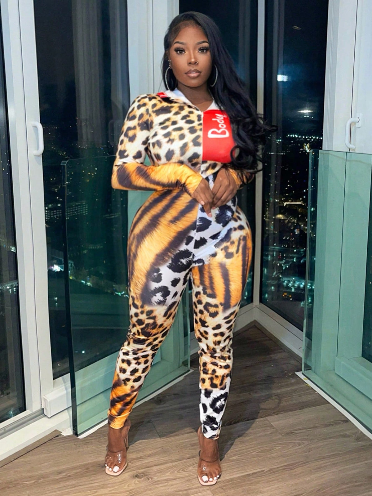 Fearless Printing Patchwork Tight Jumpsuits