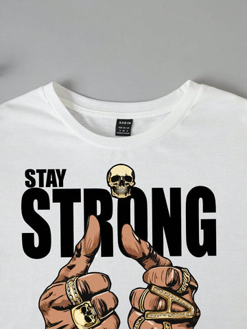 Hip-Hop Street Style Letter Skull Printed Loose Fit Women's 2pcs/Set Short Sleeve T-Shirt And Shorts Suitable For Summer