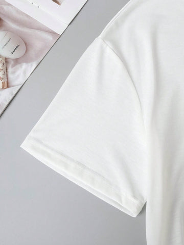 Hip-Hop Street Style Letter Skull Printed Loose Fit Women's 2pcs/Set Short Sleeve T-Shirt And Shorts Suitable For Summer