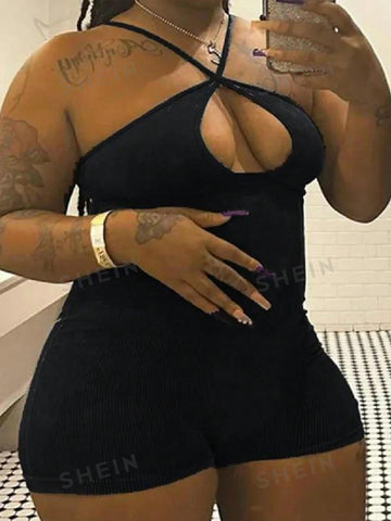 Hollow Out Halter Neck Bodycon Jumpsuit