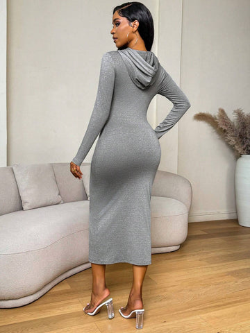 Hooded Long Sleeve Side Pocket Fitted Dress SKU: sz2406118928681054