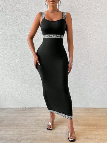 Ladies' Greek Fret Print Dress