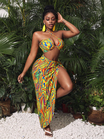 Ladies' Halter Two Piece Set Of Flowy Printed