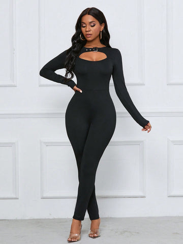 Ladies' Hollow Out Close-fitting Jumpsuit