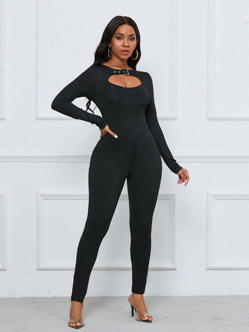 Ladies' Hollow Out Close-fitting Jumpsuit