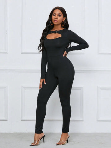 Ladies' Hollow Out Close-fitting Jumpsuit