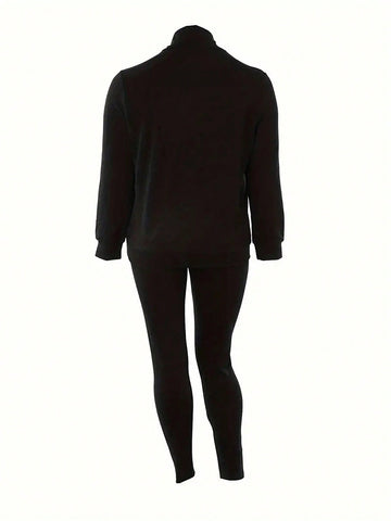 Ladies' Monochrome Half-Zip Shirt And Distressed Skinny Pants Two-Piece Set