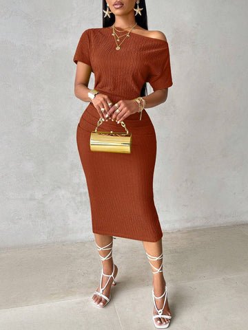 Ladies' Open Shoulder Solid Color Bodycon Party Dress
