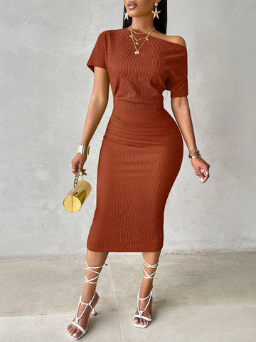 Ladies' Open Shoulder Solid Color Bodycon Party Dress