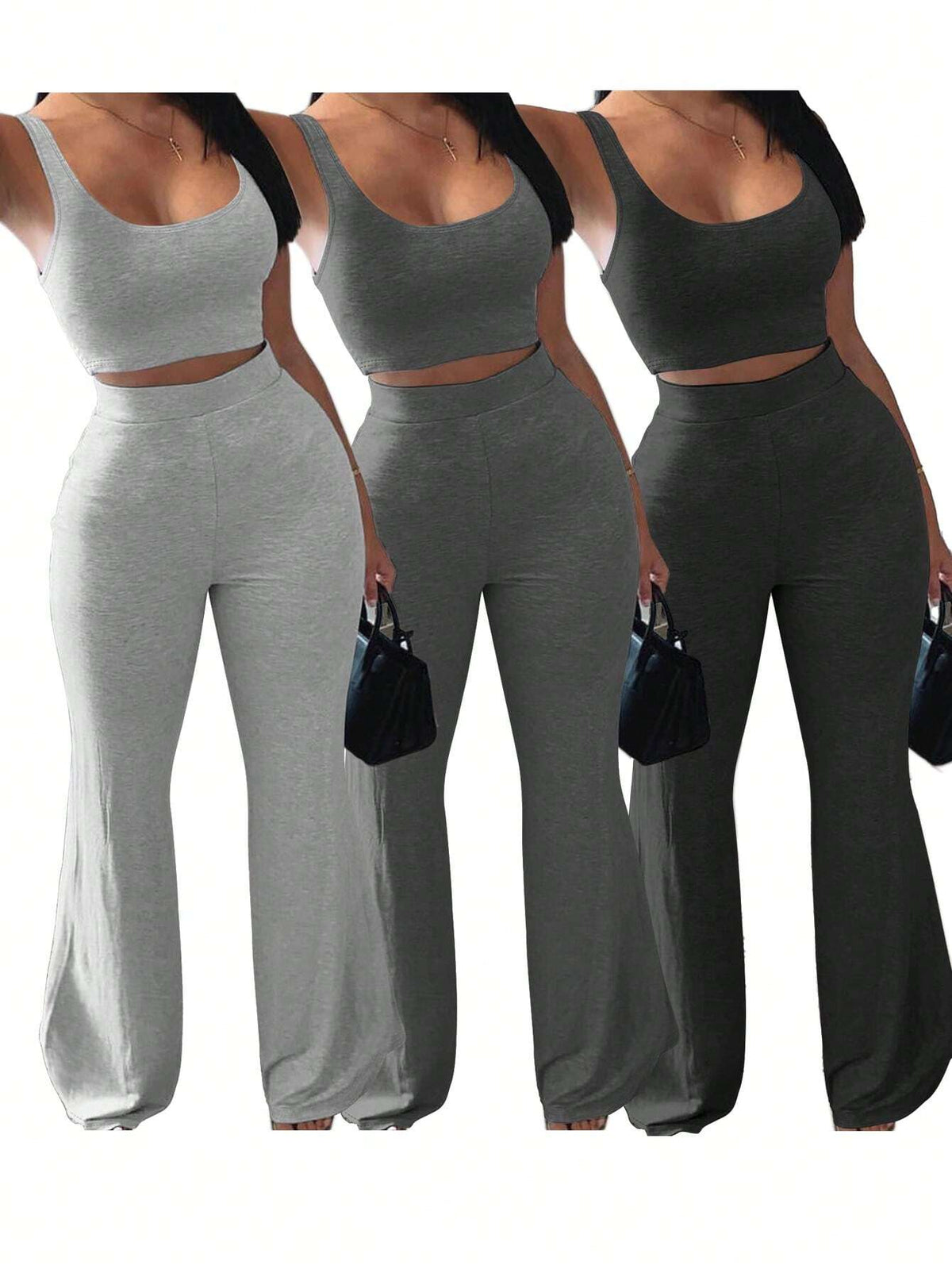 Ladies' Plain Simple Daily Wear Top And Long Pants 2-Piece Set