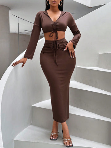 Ladies' Pleated Short Cropped Top And Skirt Set